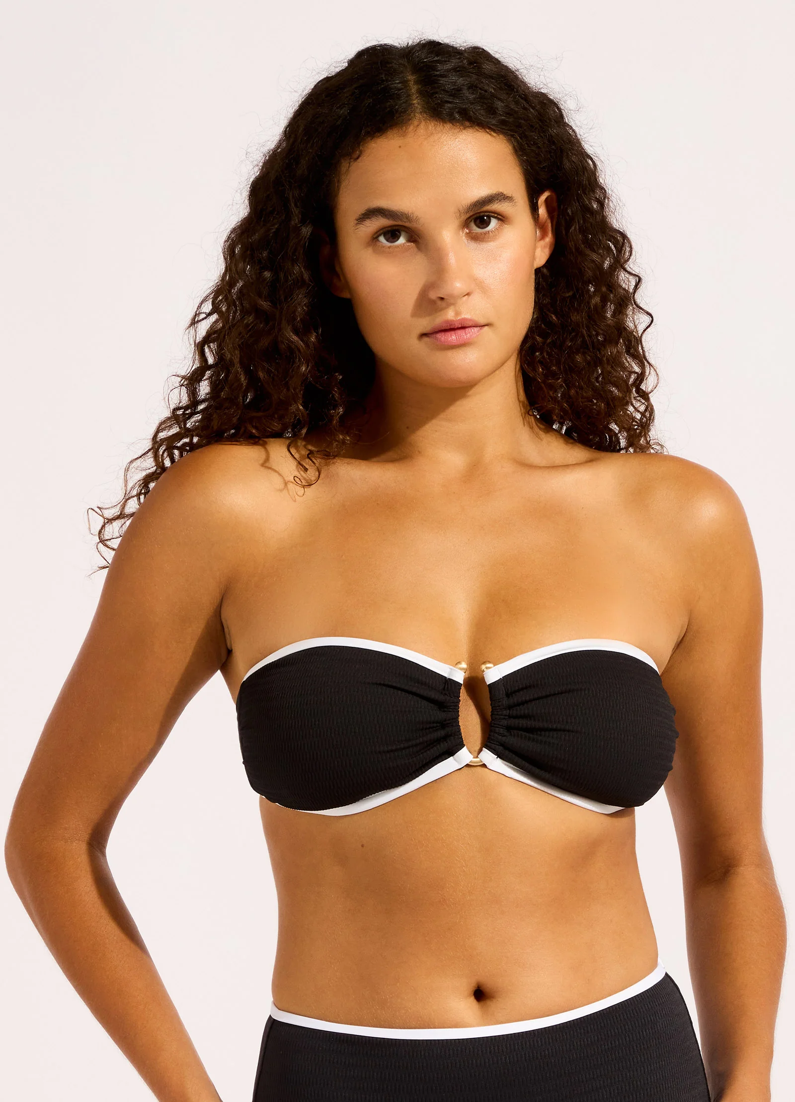 Beach Bound Ring Front Bandeau Bikini Top - Black - Image 2