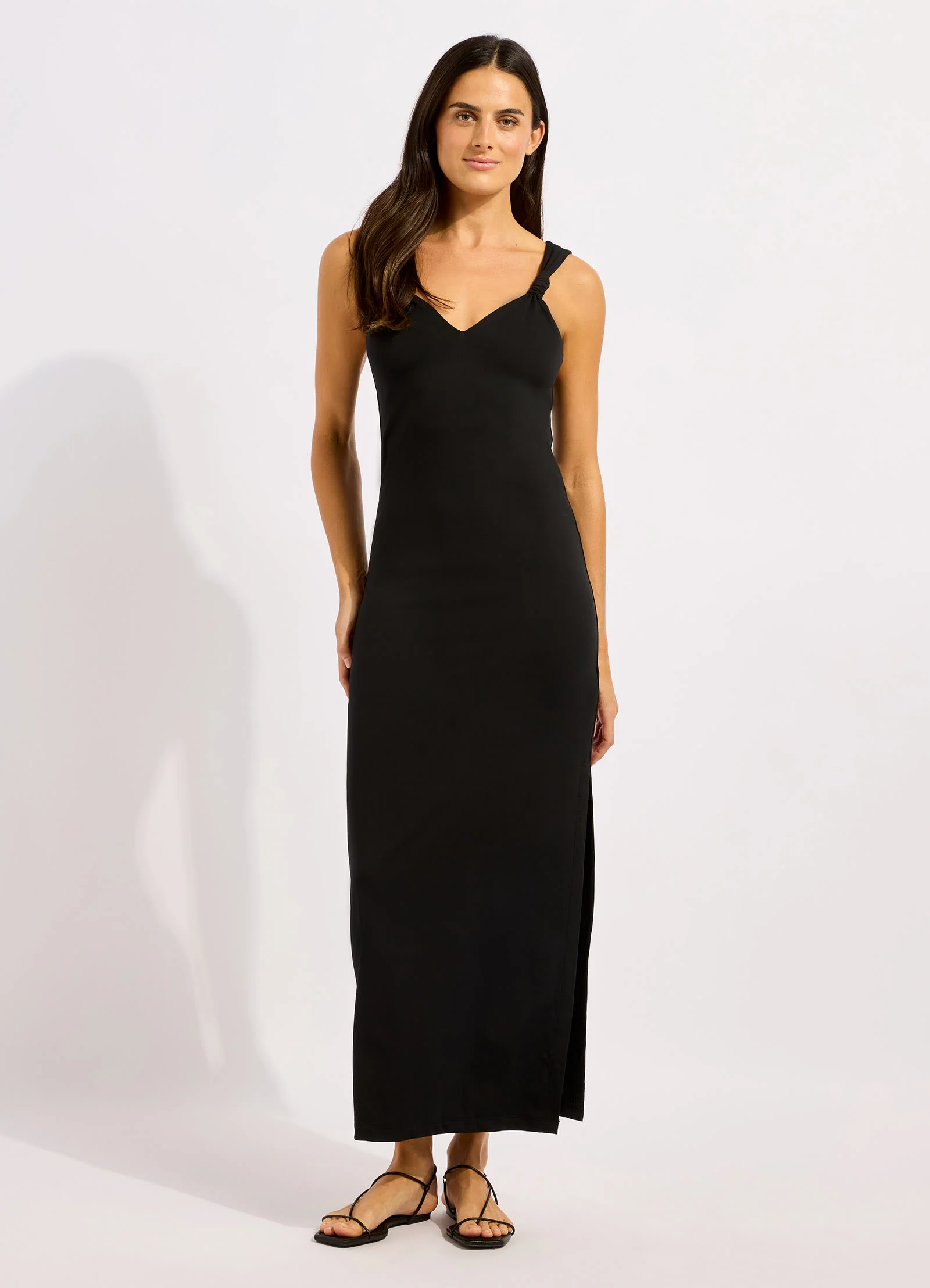 Beachedit Multi Fit Plunge Jersey Maxi Dress