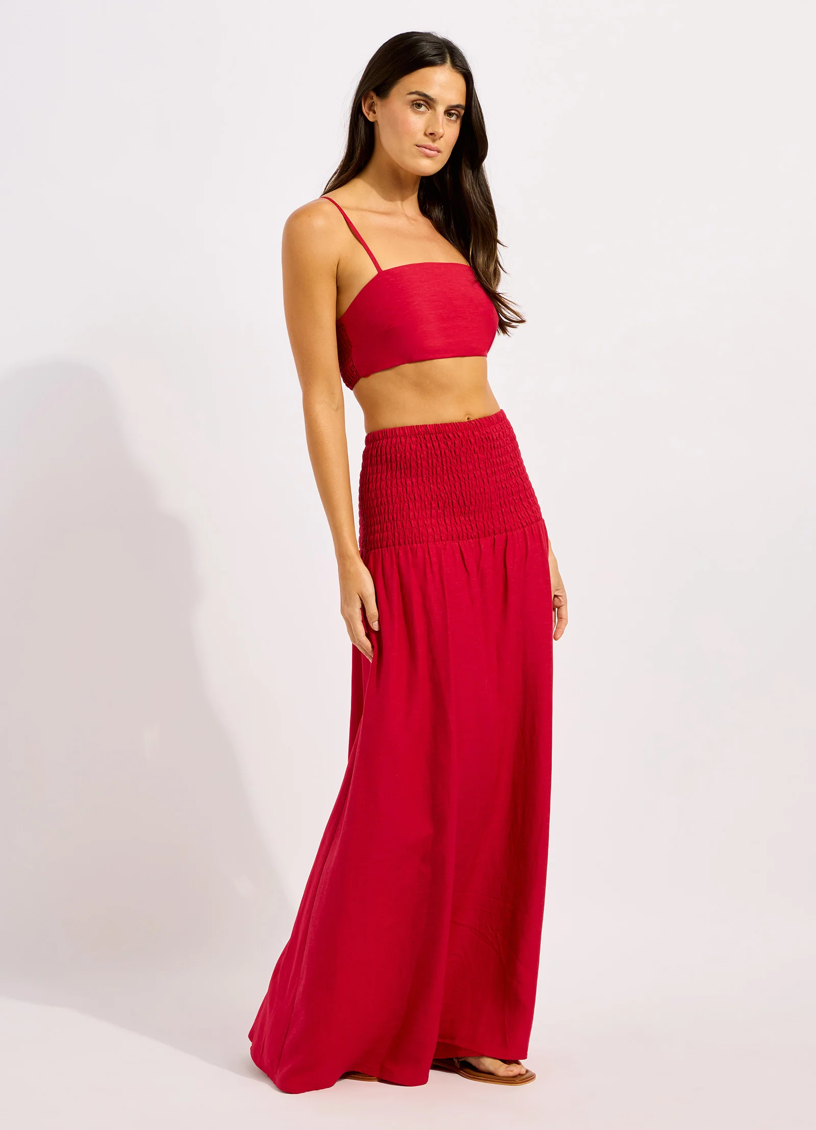 Beachedit Shirred Waist Midi Skirt - Image 2