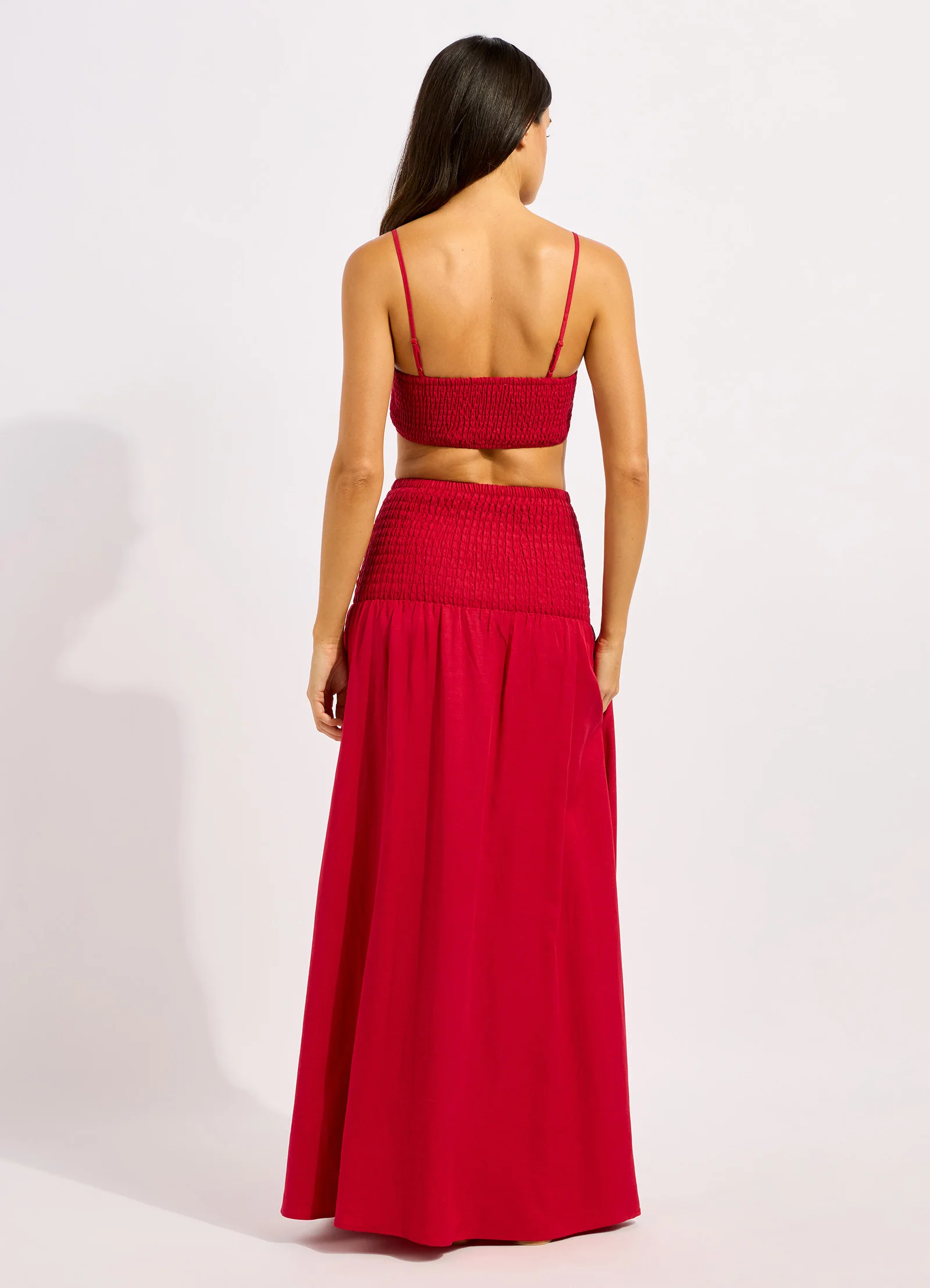 Beachedit Shirred Waist Midi Skirt - Image 3
