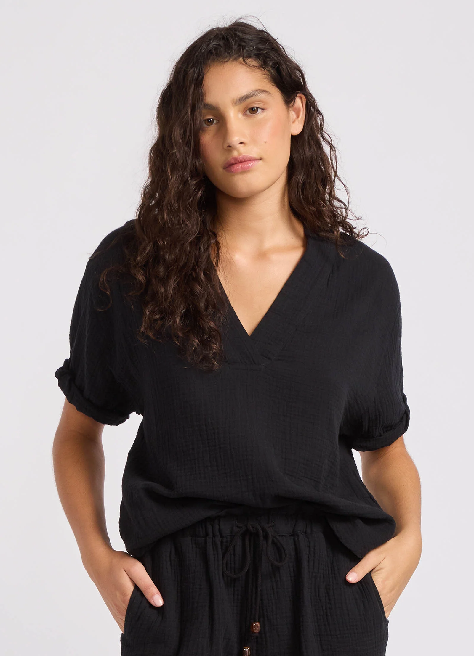 Double Gauze V-Neck Top - Image 2